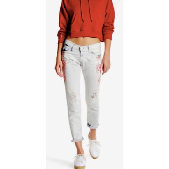 Etienne Marcel Embroidered Boho Straight Leg Jeans - 26 - Picture 1 of 8